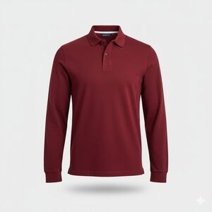 NWT Goodfellow Men’s Medium Long Sleeve Burgundy Polo Shirt Cotton Blend Classic